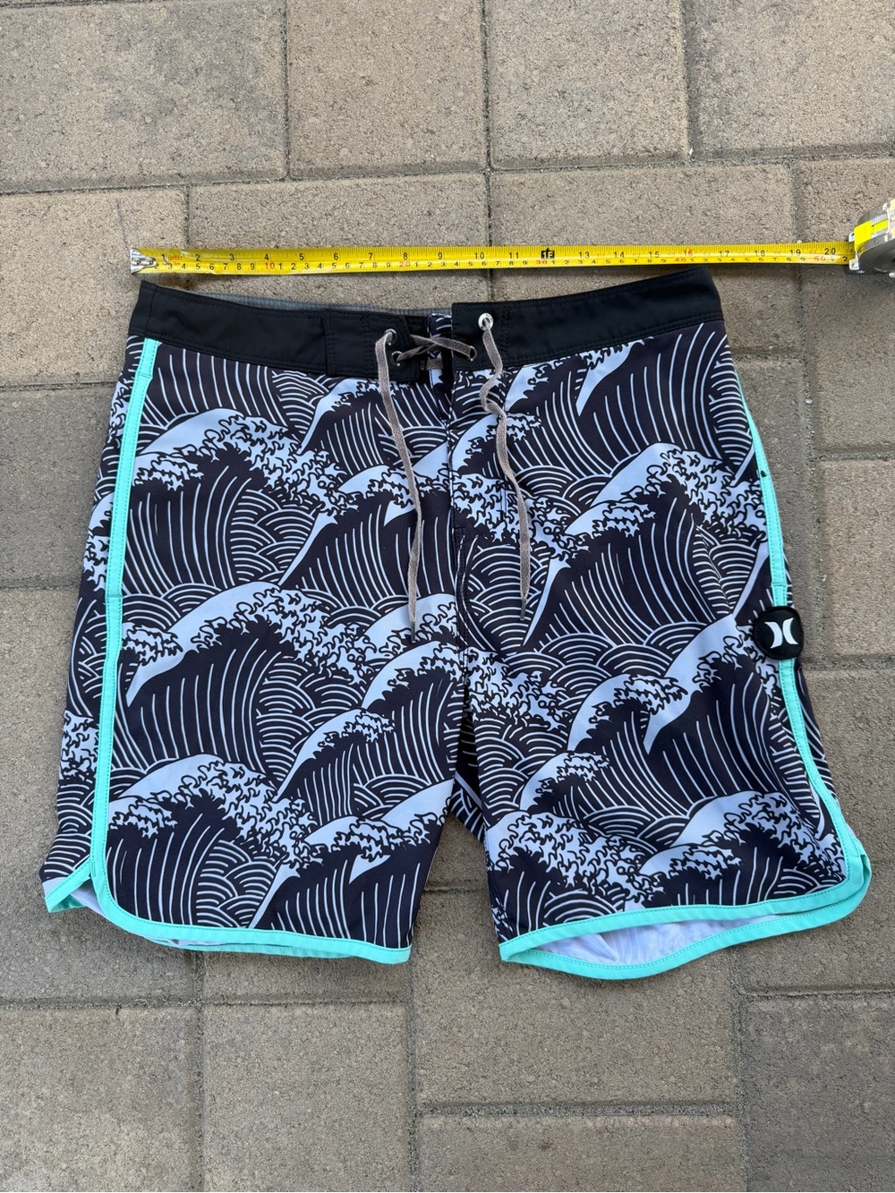 Hurley Black & Light Blue Wave-Print Board Shorts